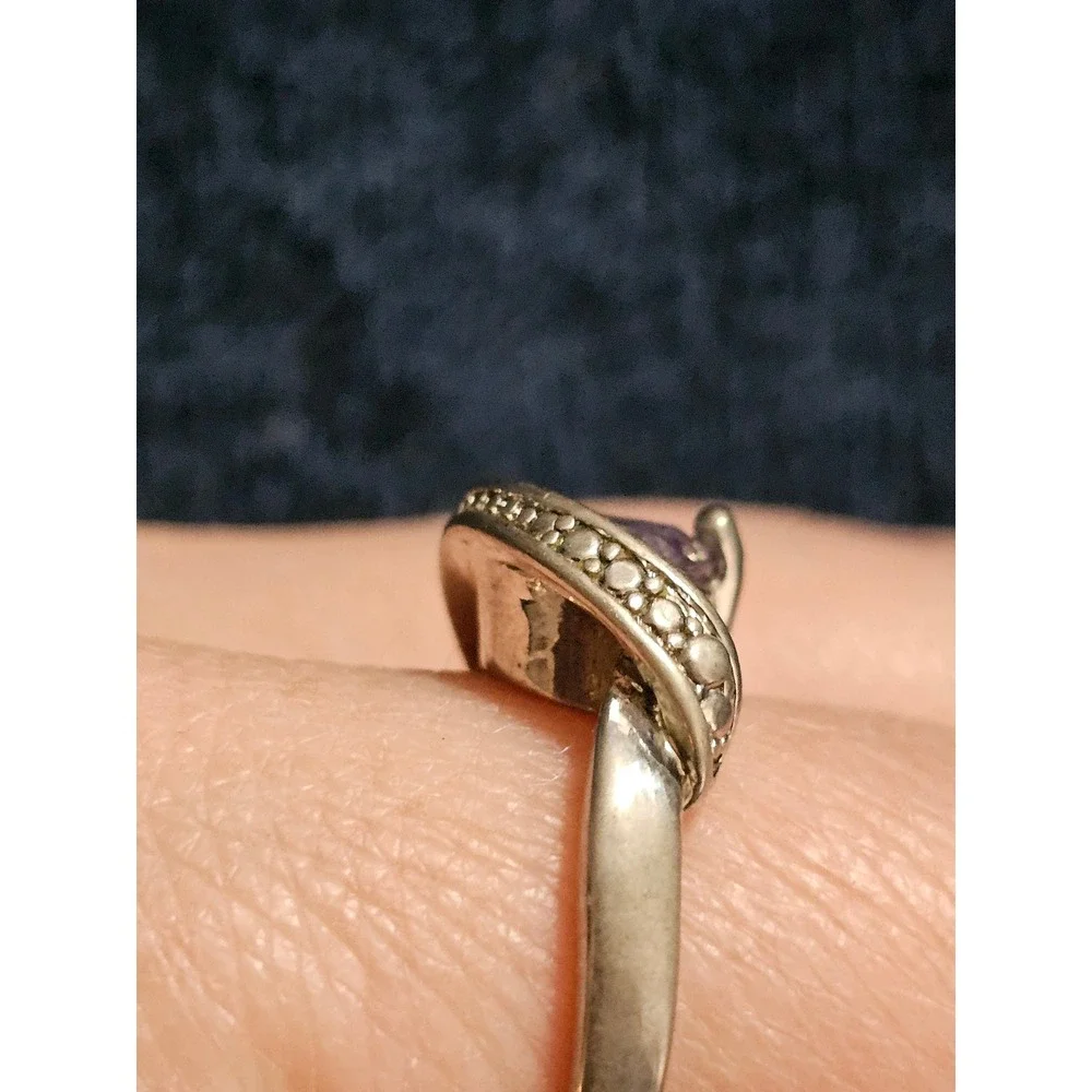 Silver Tone Lavender Round Cut CZ Bypass Cocktail Ring Size 7.75 P